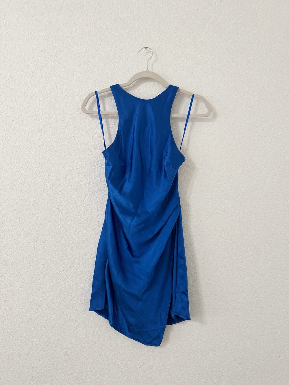 Hello Molly Cobalt Blue Satin Asymmetrical Ruched Mini Dress Size 4